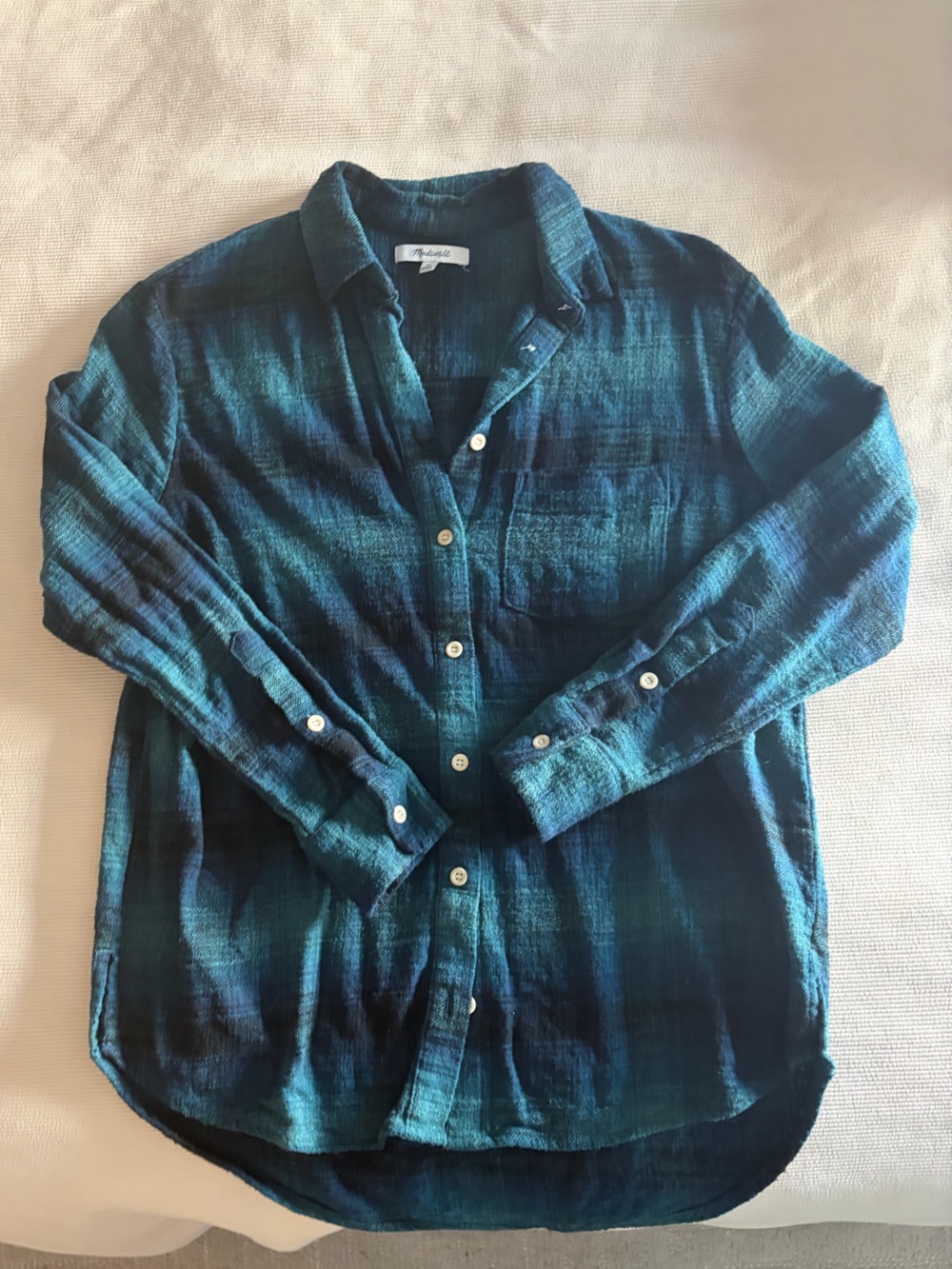 Madewell Teal and Navy Plaid Button-Down Shirt